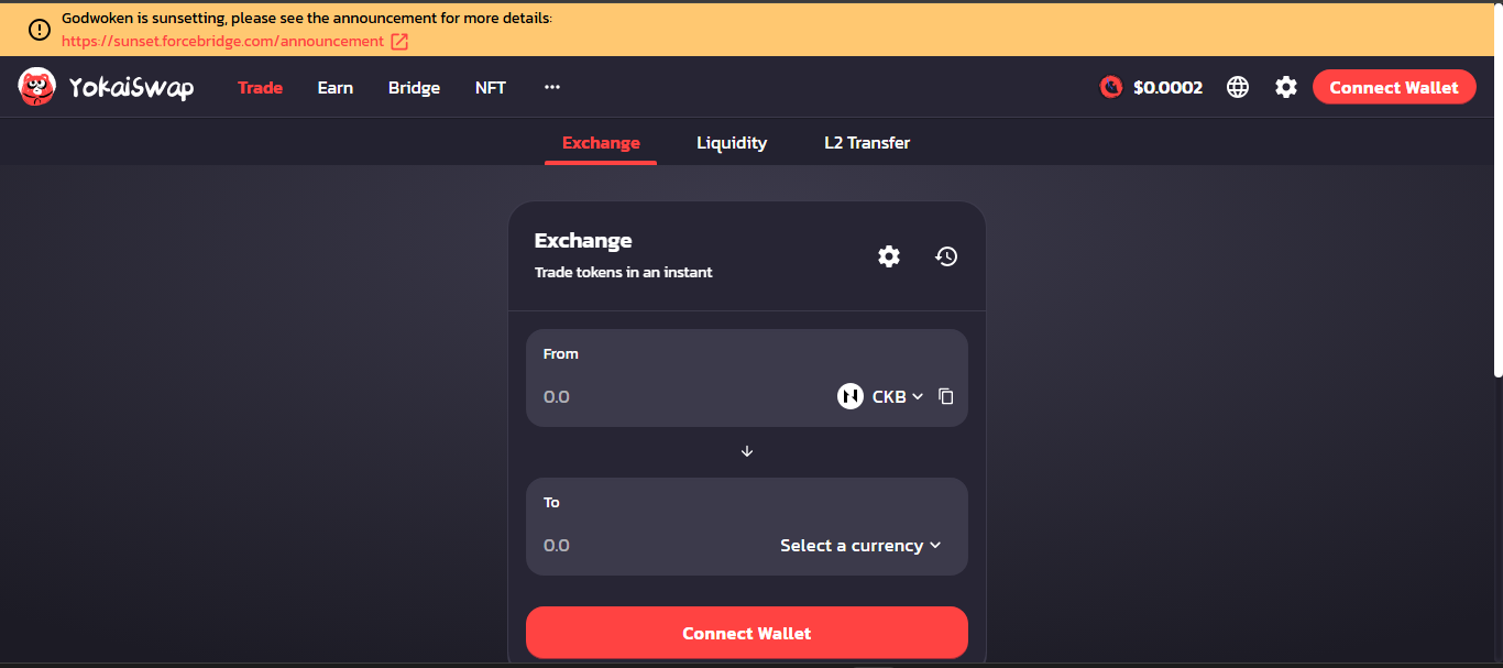 YokaiSwap crypto exchange platform