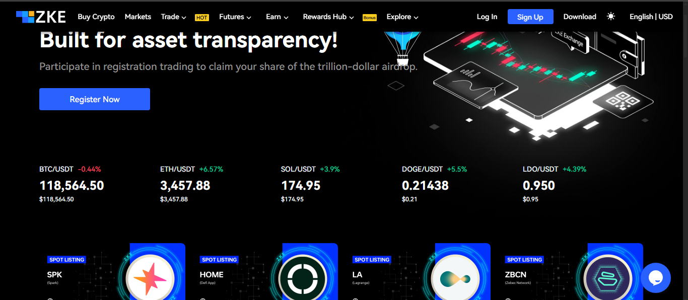 ZKE exchange interface and ZK-tech