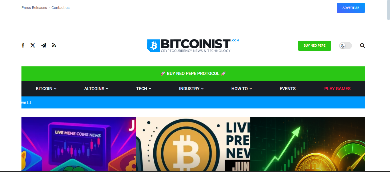 Bitcoinist news platform with Bitcoin headlines, token alerts and market updates