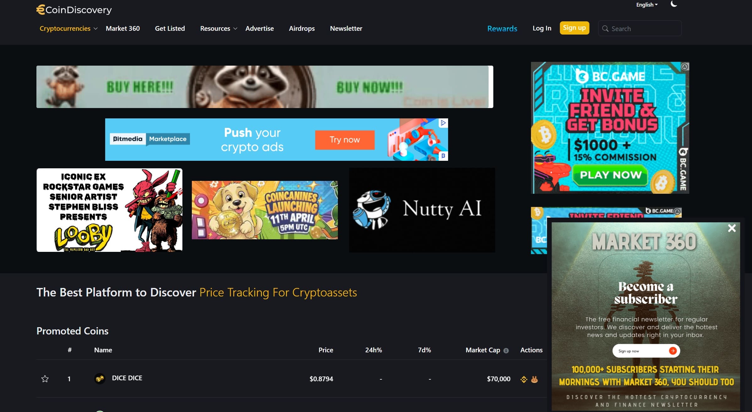 How looks CoinDiscovery website