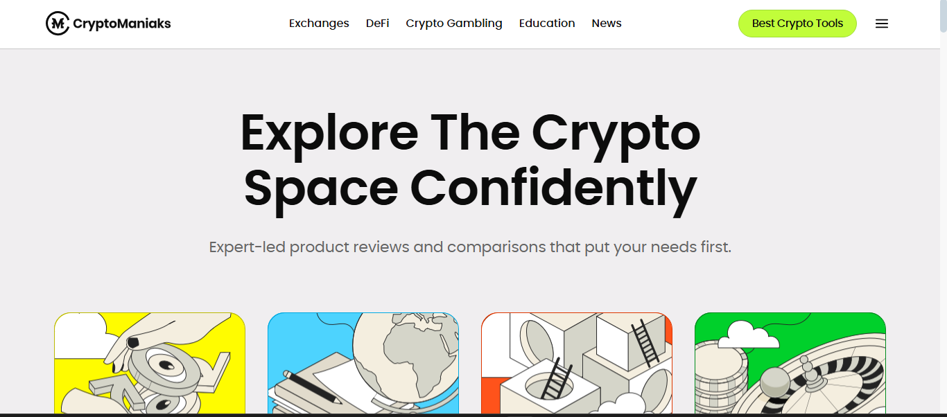 CryptoManiaks website and learning platform layout
