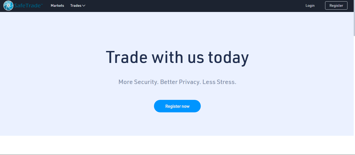 SafeTrade minimal trading interface with niche coin pairs