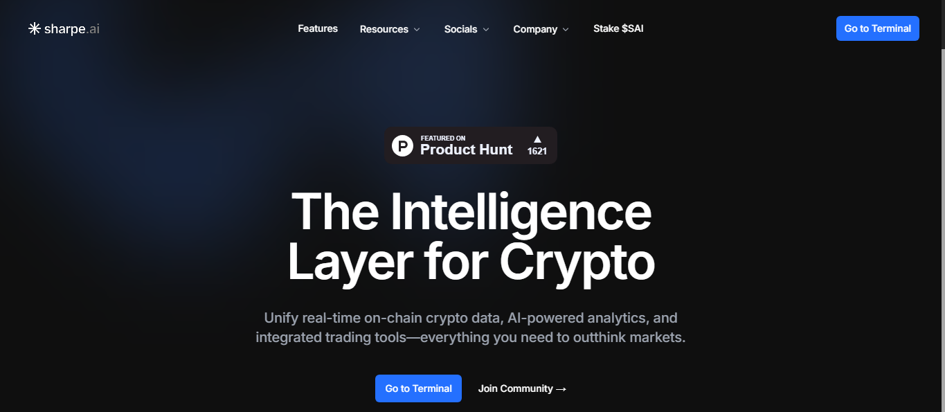 Sharpe AI crypto trading app interface and logo