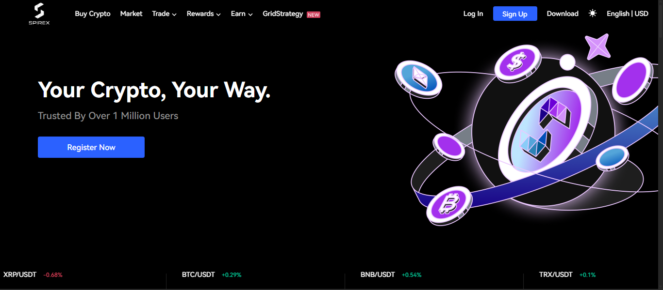 Spirex platform with simple trading view and minimal dashboard
