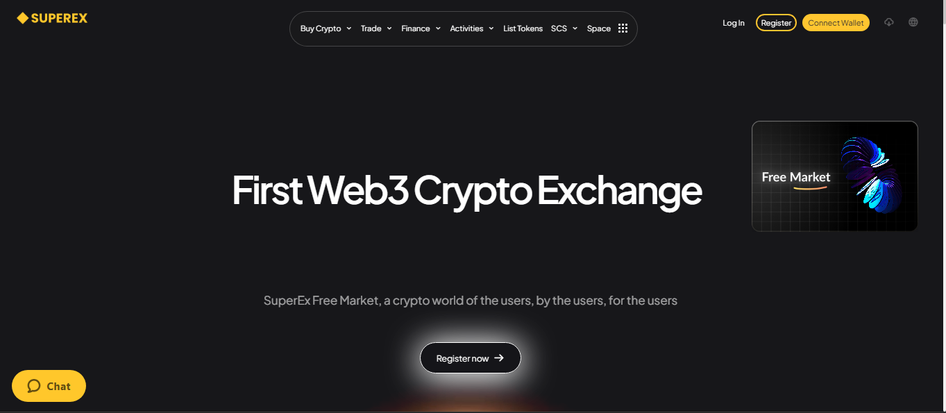SuperEx platform showing Web3 wallet and low fees